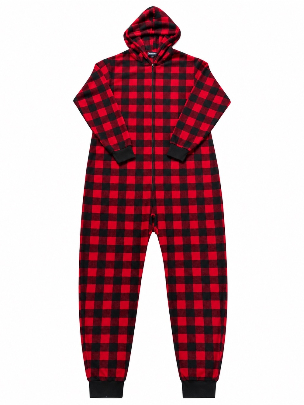 SleepHero Men’s Buffalo Plaid Hooded One Piece Pajamas Size L Red Black Fleece